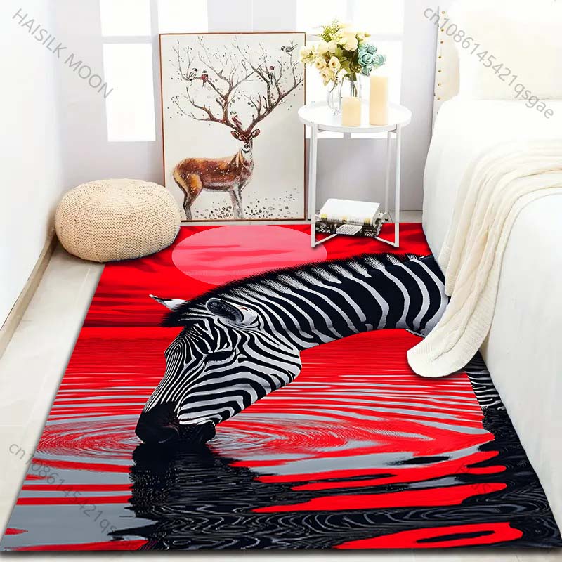 Red Zebra Drinking Water Print Carpet for Bedroom Living Room Bedside Sofa Floor Mat Modern Home Decor Area Rug Large Size