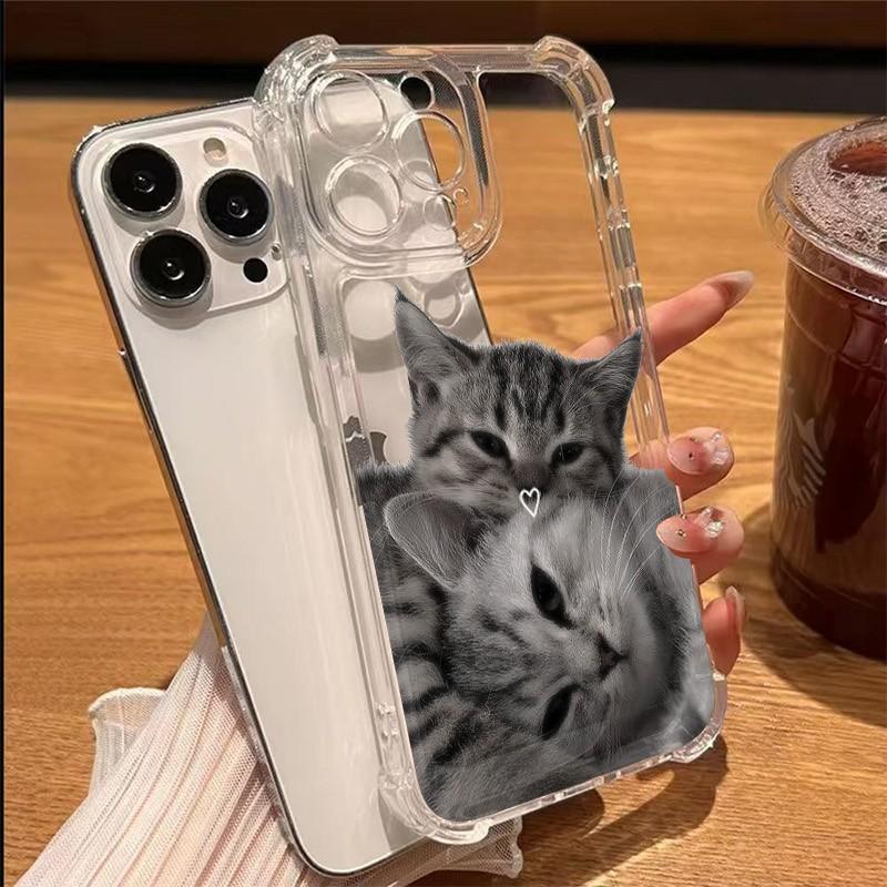 

Phone Case For iPhone 17 16 15 14 13 12 11 Pro Max XR XS X 16 Plus 17 Air Cute Cat Pattern Transparent Soft Bumper Cover iPhone XR