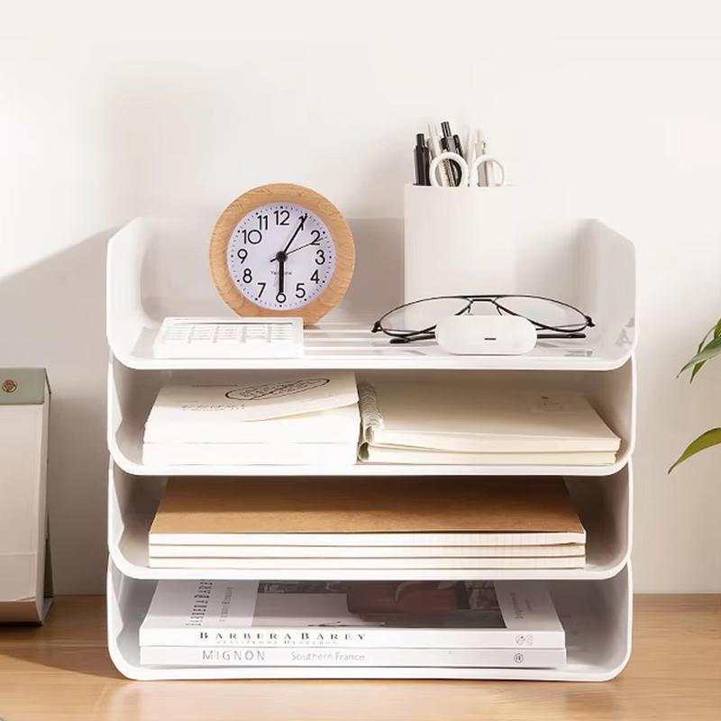 New Office Desktop Storage Box A4 Folder Multi-Layer Storage Rack Data Shelf File Rack White Storage Rack Can Be Superimposed
