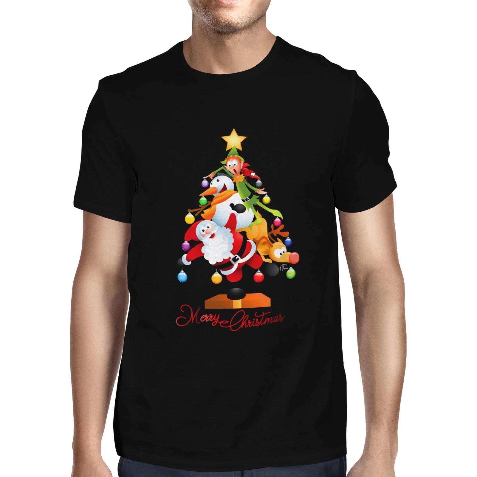 1Tee Mens Merry Christmas Balancing Tree T-Shirt XS