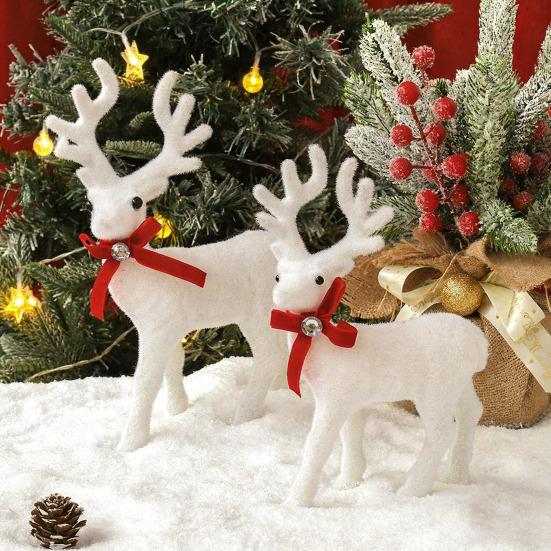 Christmas Ornament Bowknot Decor Reindeer Holiday White Figurine Table Centerpieces Christmas Decoration
