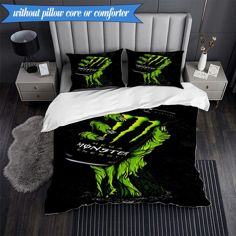 Set Biancheria da Letto 3 Pezzi Monster Drink, Include 1 Copripiumino e 2 Federe Perfetto per Camera da Letto, Dormitorio, Regalo di Natale per Fan