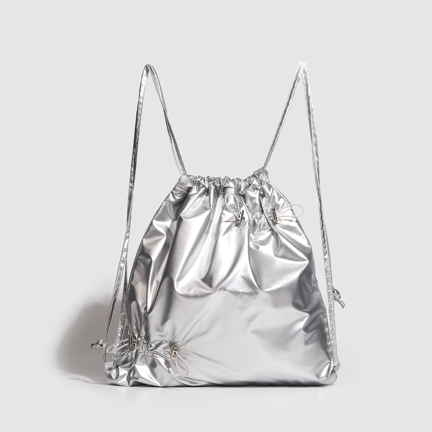 Korean Niche Design Drawstring Pleated Backpack Versatile Casual Backpack Large Capacity Fashion Schoolbag Lightweight