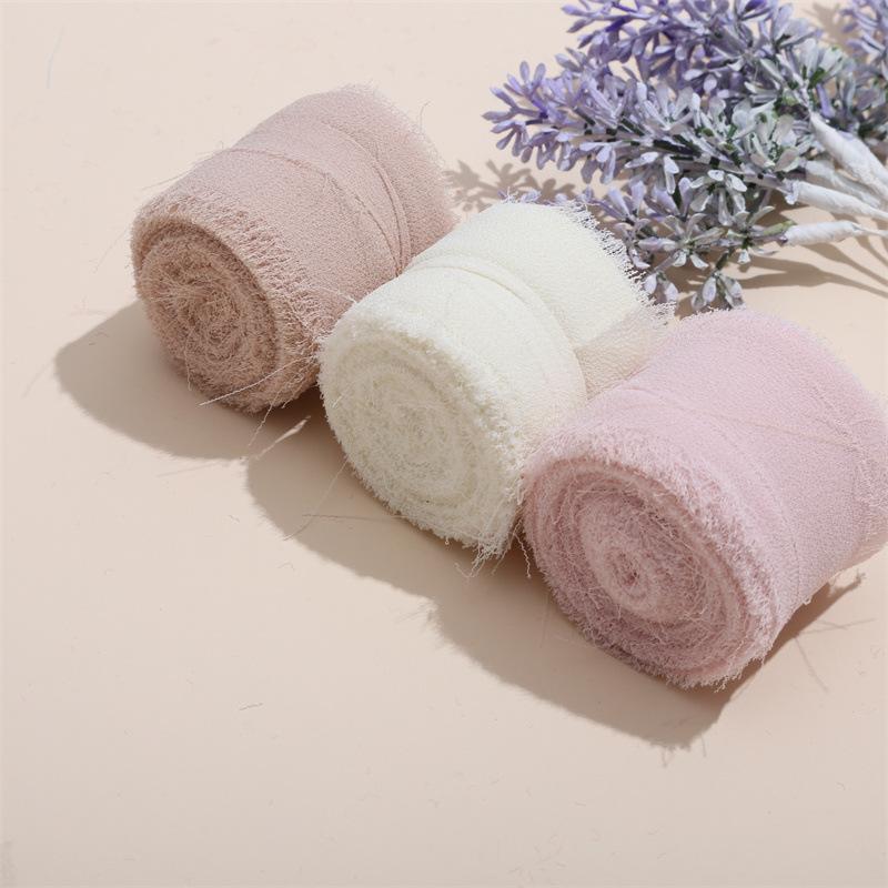 3 Roll/set 5m Frayed Edged Satin Handmade Chiffon Silk Ribbon For Wedding Invitation Bouquets Birthday Party DIY Decoration Gift