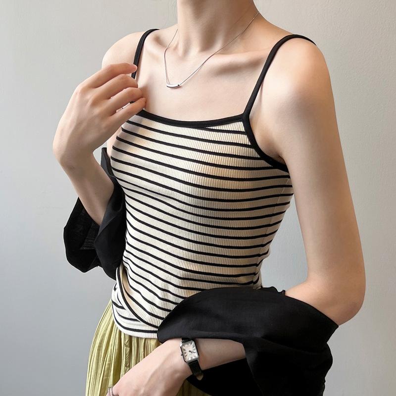 Striped Suspender Vest for Women In Summer Wear New Slim Fit and Versatile Cotton Base Shirt