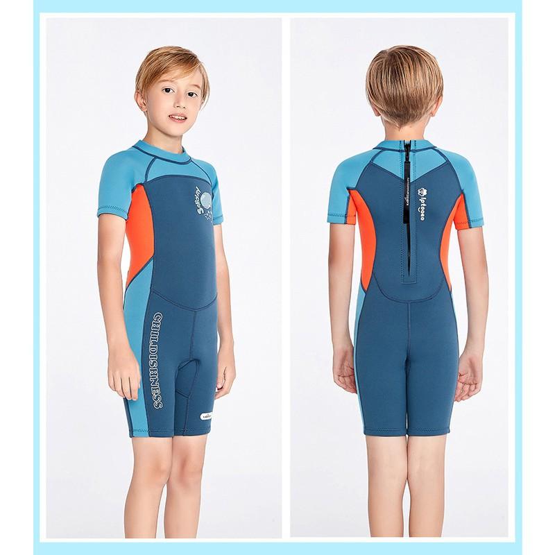 Kids Full-Body Neoprene Wetsuit Surfing Diving Swimming UV Protection 2mm Thermal Short-Sleeve Boys