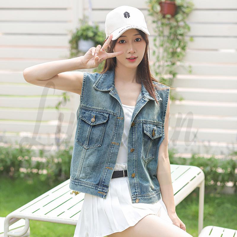 

Women s Sleeveless Denim Waistcoat - Summer Trendy, Versatile, Lightweight Small Size Large синій