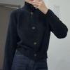 Simple casual stand-up neck knitted cardigan with women's clothing, autumn and winter new loose lazy sweater jacket top