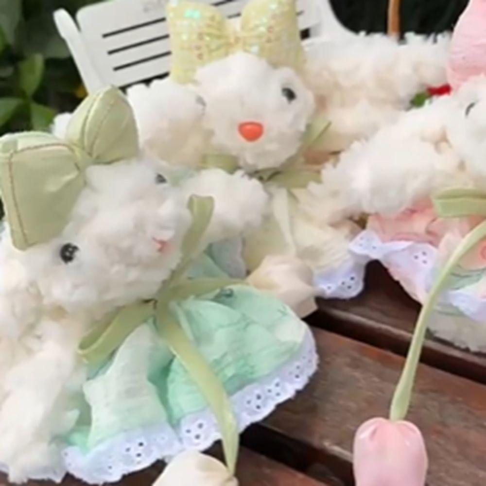 Bow Knot Plush Rabbit Keychain Princess Pearl Dress Rabbit Doll Keyring  Backpack Decor