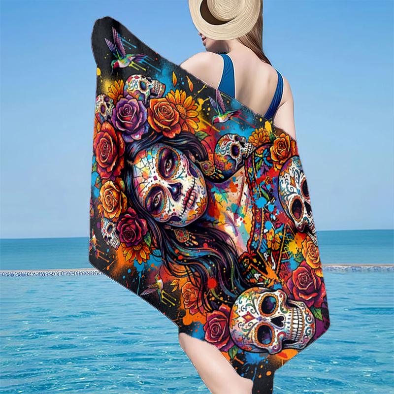 Day Of The Dead Celebration Beach Towel, Super Soft Microfiber, Gift for Her/Him, Birthday, for Pool, Beach, Travel, Home Decor Fan gifts