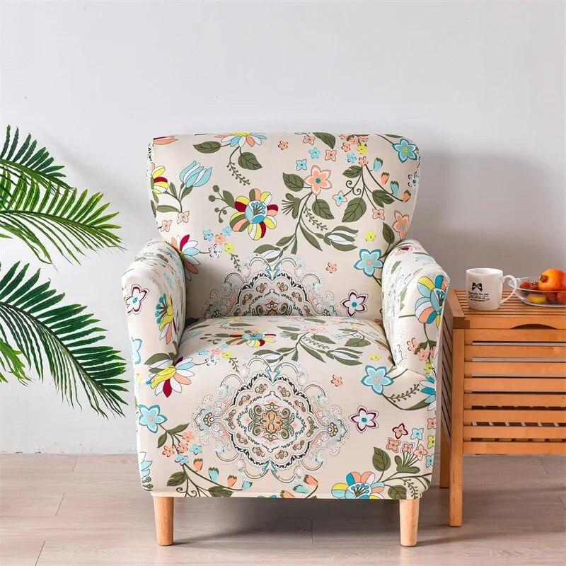 Floral Elastic Tub Chair Cover Stretch Club Armchair Covers Single Slipcovers Adjustable Couch Covers for Study Bar Counter Home