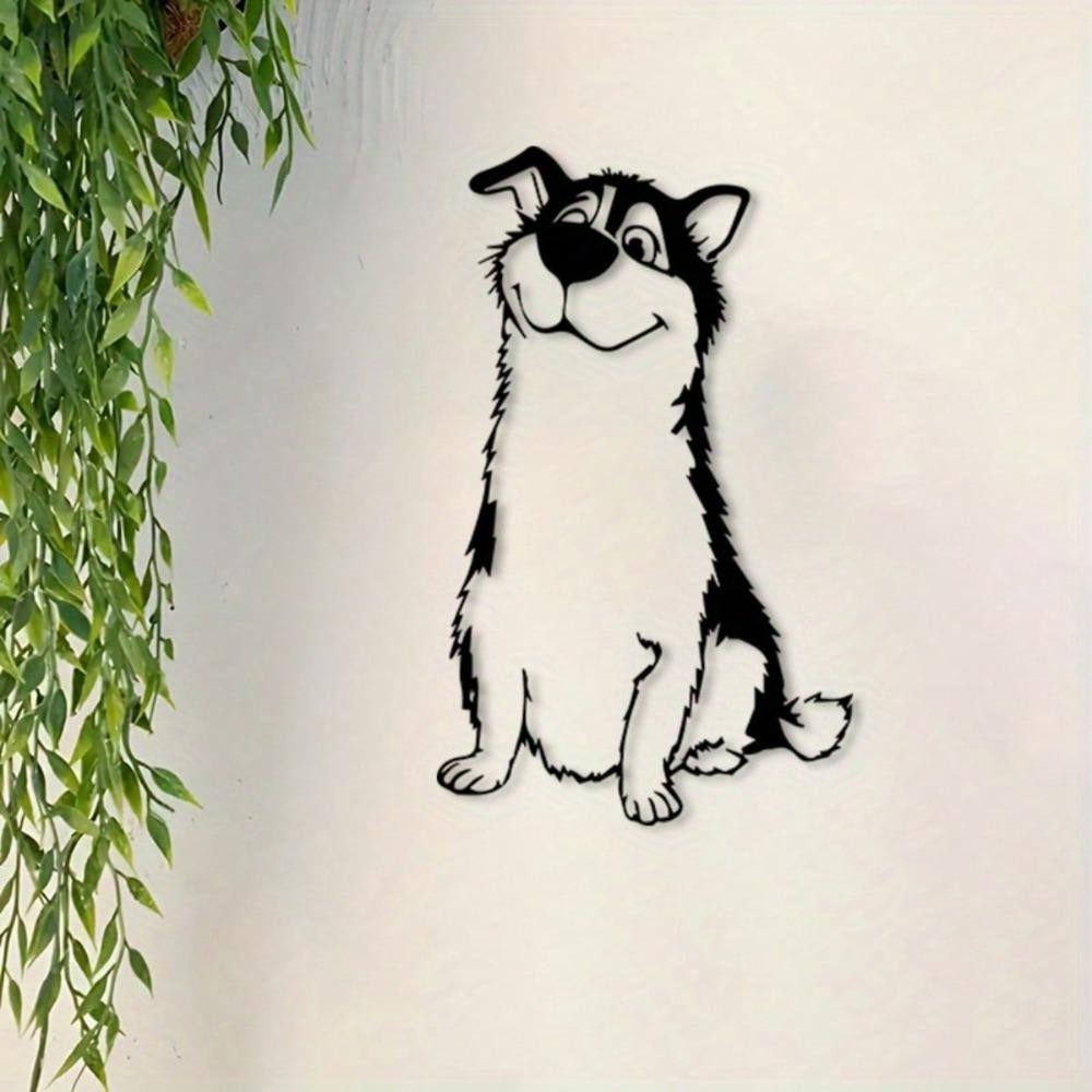Metal Dog Wall Art Cartoon Animal Sculpture Decoration Gift for Home Office Bedroom Powder Coated