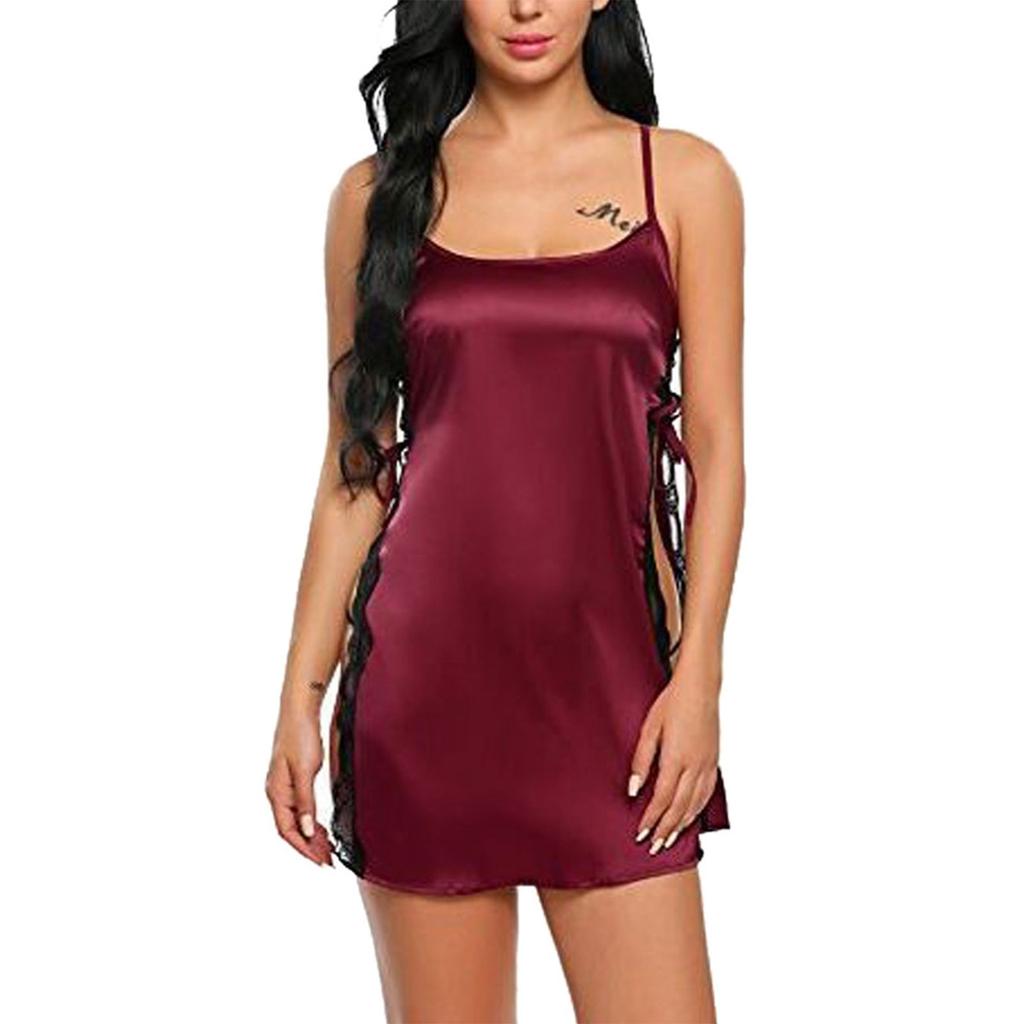 Women Silk Sexy Lingerie Erotic Babydoll Lace Robe Dress