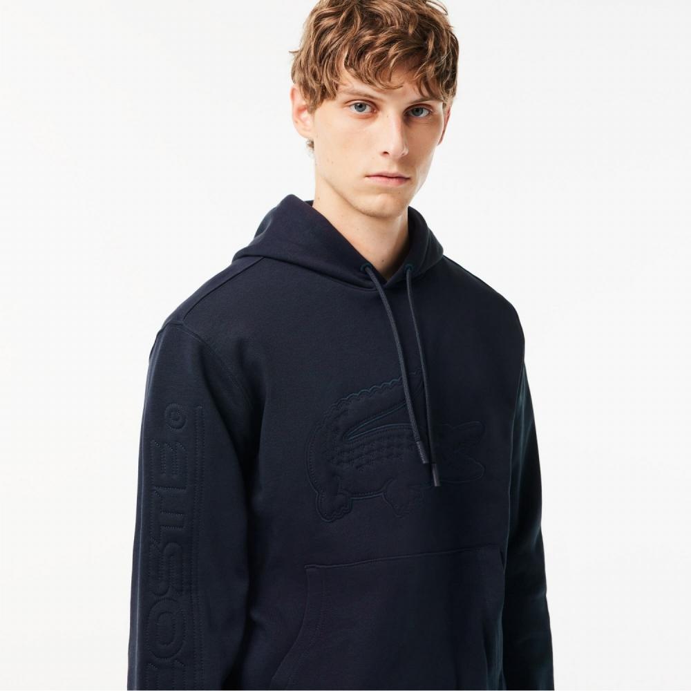 LACOSTE Mens Puff Croc Big Wording Embroidery Hooded T Shirt SH2105 53N HDE