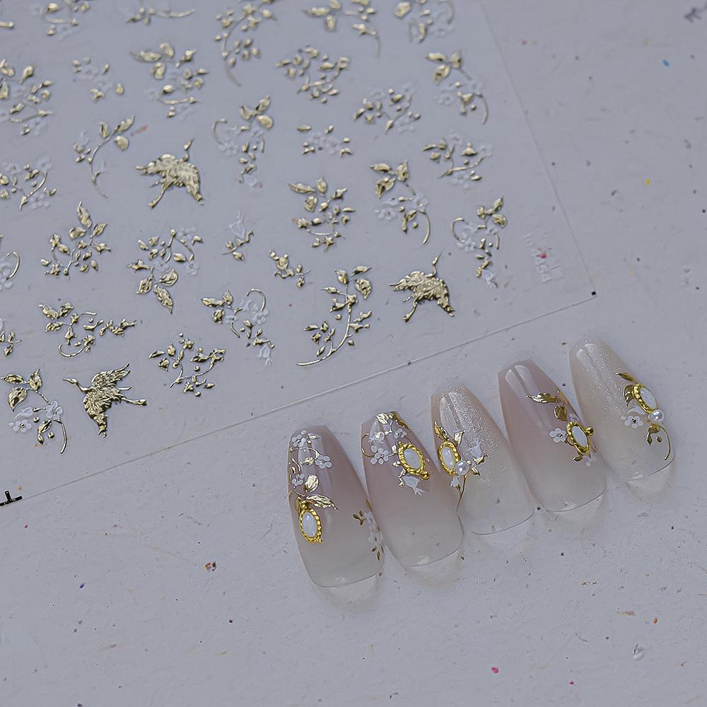 Valentine's Day Nail Art Decorations Stickers Luxury Bronzing Charming Rose Flower Golden Leaf Nail Stickers DIY Manicure Decals