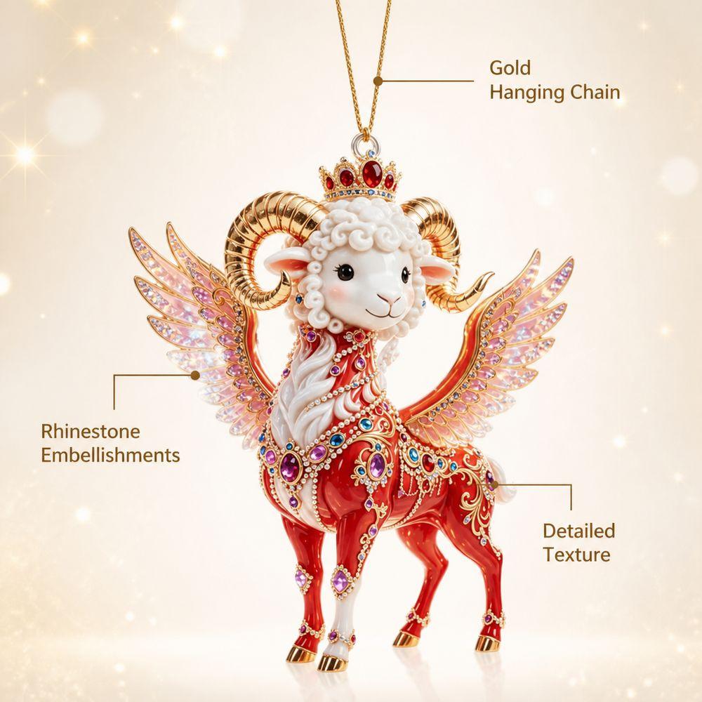 Künstlicher Strass Ziegen Hängeornament 2D Flacher Ziegen Taschenanhänger Weihnachtsbaumschmuck
