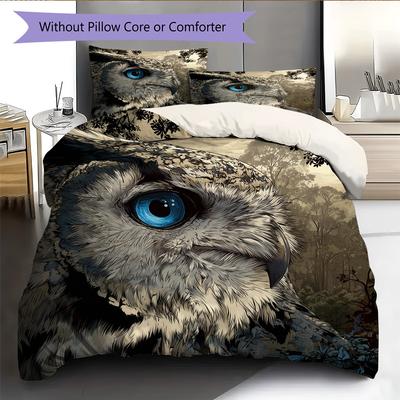 Owl and Its Reflection  Pattern Bedding Quilt Set Quilt Cover Pillowcase Home Decoration  Gift (1 * Duvet Cover + 2 * Pillowcase, Without Core)
