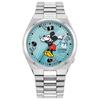 Uni Automatic Tsuyosa Mickey Mouse Watch with Sky Blue Sunray Dial and Stainless Steel Case (Model: NJ0156-50L), Silver Tone, Classic Style