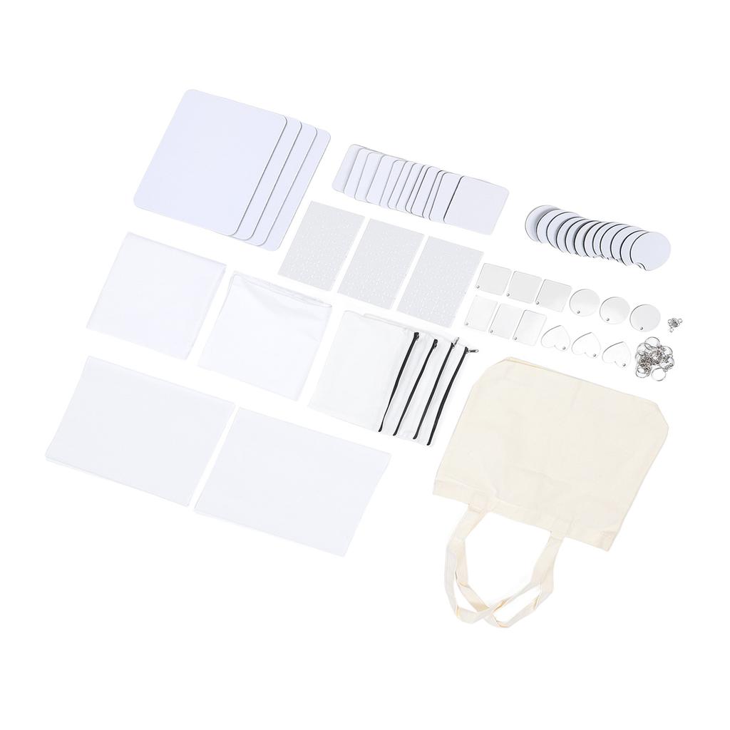 77PCS Sublimation Blank Set Heat Transfer Print Keychain Blanks for Makeup Bag Pillow Cover Mouse Pa