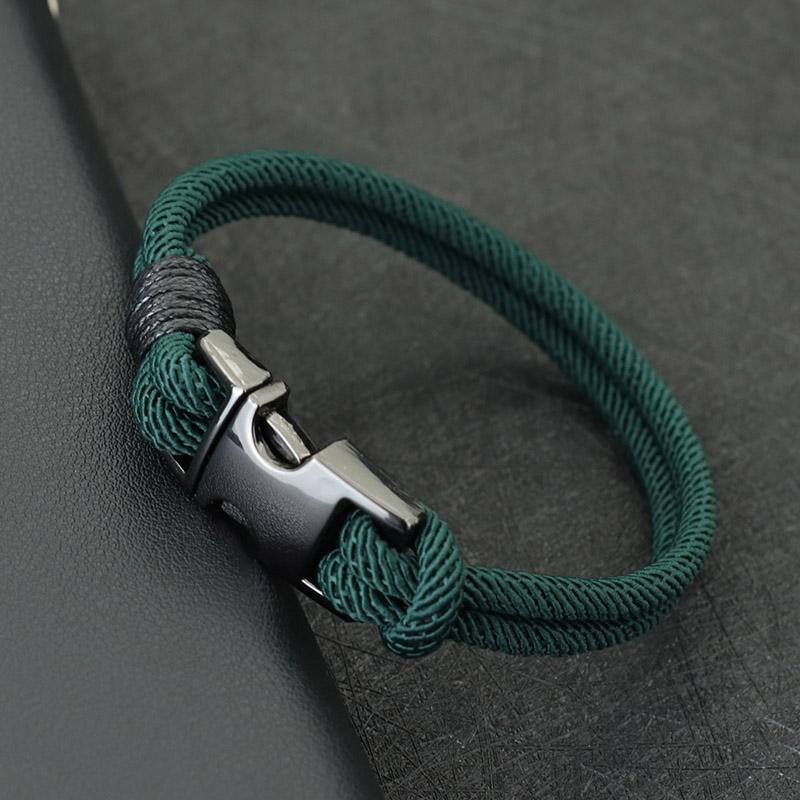 

New Fashion Men Bracelet Double Layer Spring Buckle 4mm Nylon Rope Braclet Homme Leisure Accessories Hiphop Braslet Gift For Him 20.5cm(8.1inch) зелёный