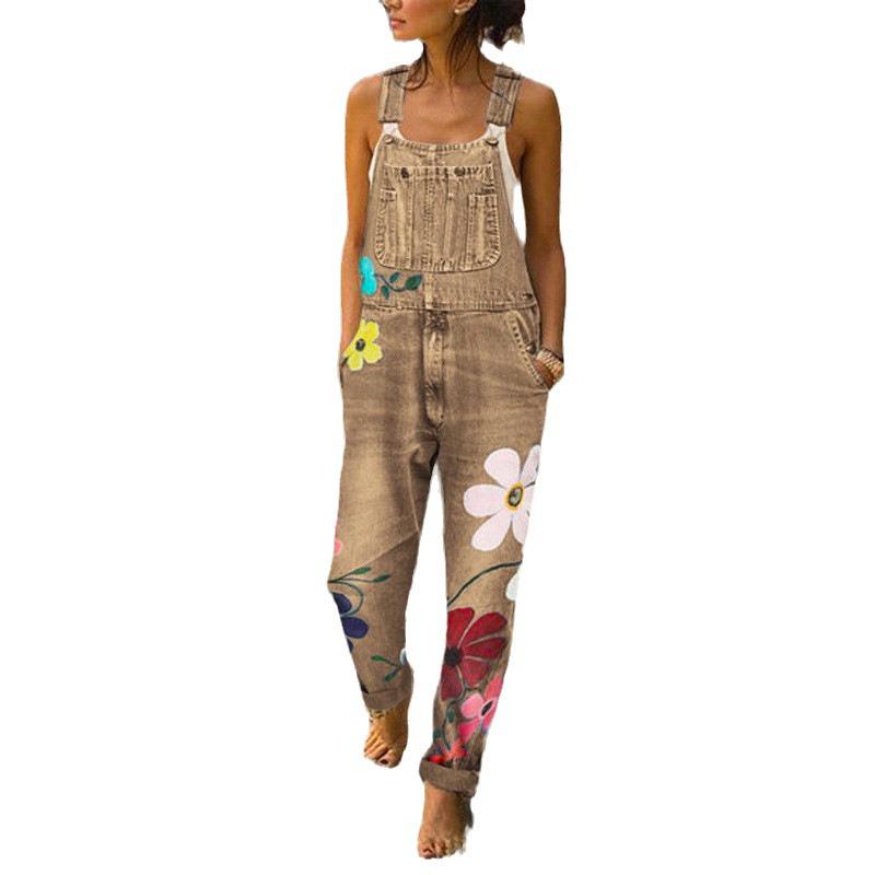 Women's Summer Denim Overalls – Classic, High-Quality, Loose Straight-Leg with Print