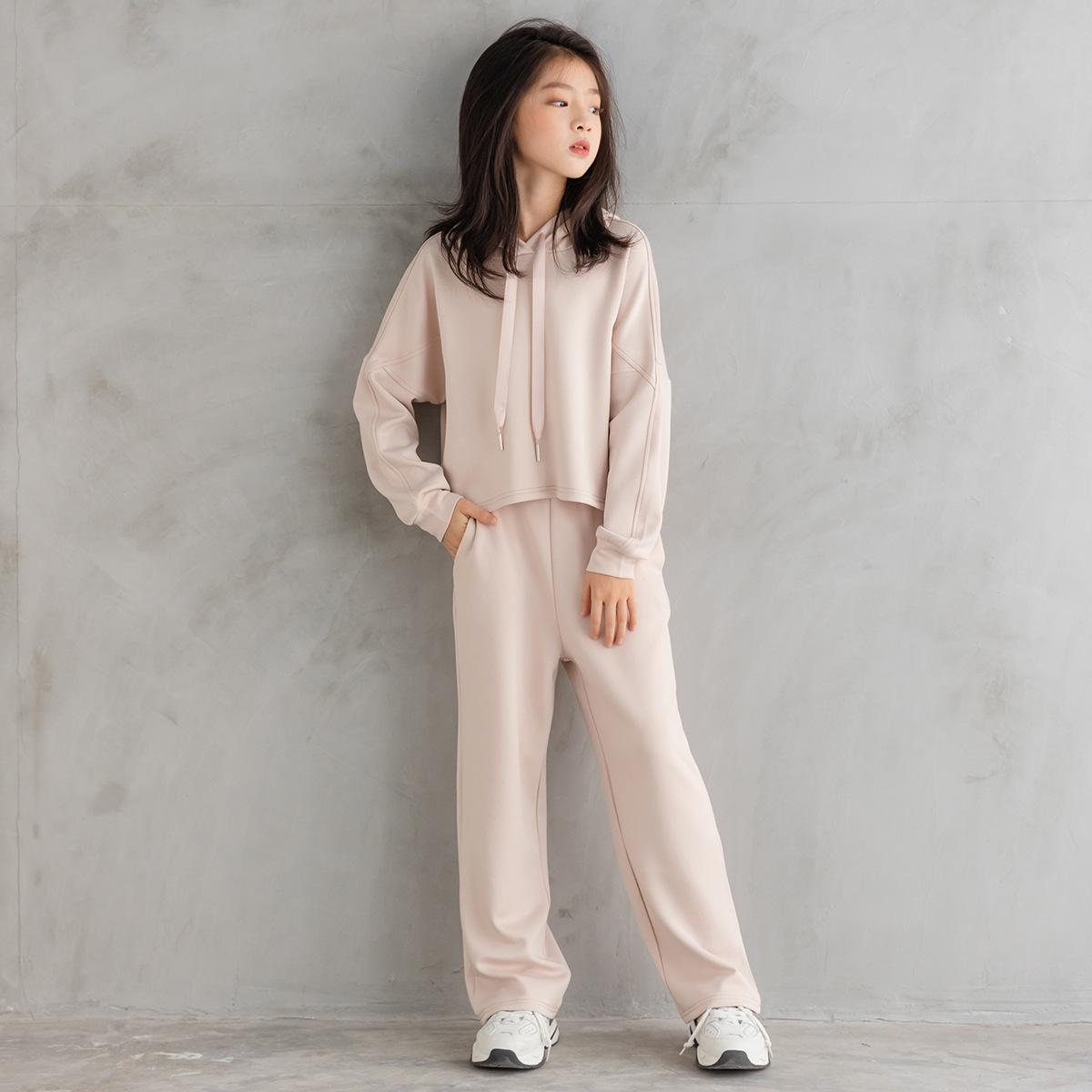 

Повседневный комплект-двойка для девочек с длинным рукавом и капюшоном, с брюками широкого кроя, на весну и осень 2025 года 140 cm абрикосовый