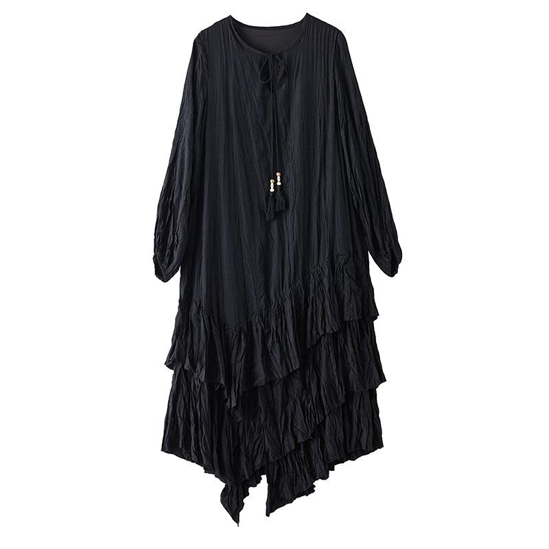 Long Sleeve Plus Size Black Vintage Pleated New In Dresses for Women Spring Autumn Casual Loose Dress