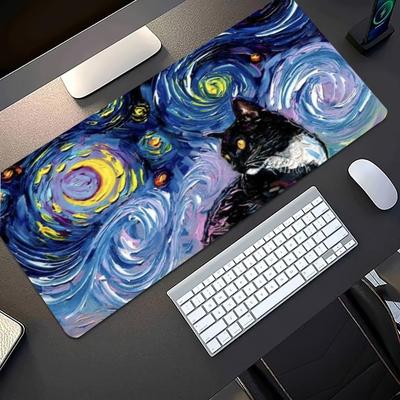 Starry Night Cat Large Desk Mat NonSlip Rubber Gaming Mouse Pad Hd Print Keyboard Pad For Office Laptop Gamer Pc Accessories