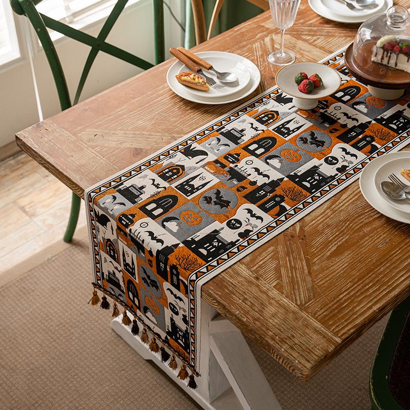 Halloween Jacquard Table Runner Festive Party Decor Atmosphere Dining Table Cover