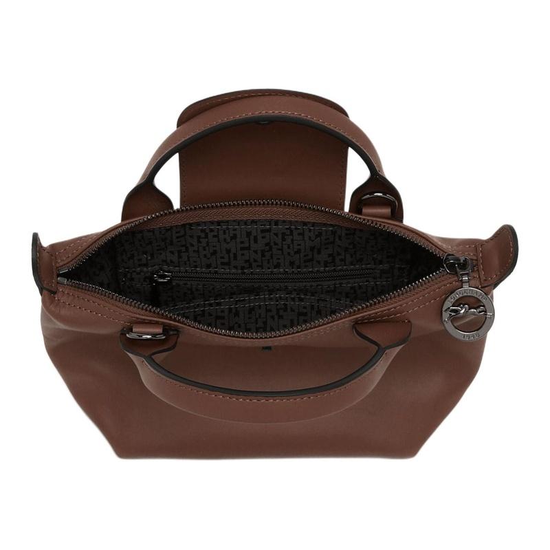 Longchamp Le Pliage Xtra Brand Logo Print Cowhide Shoulder Crossbody Handbag Mini Women's Mocha Color 1500987002