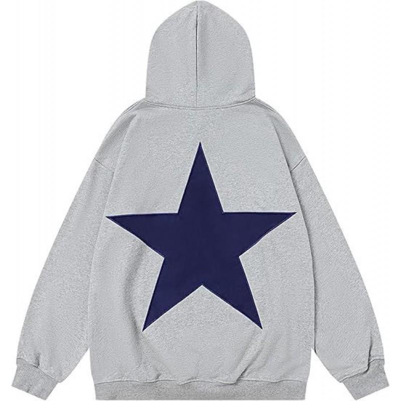 Damen Oversized Kapuzenpullover mit Sternenprint Lockerer Schnitt Streetwear Langarm Pullover Warmes Fleece Top