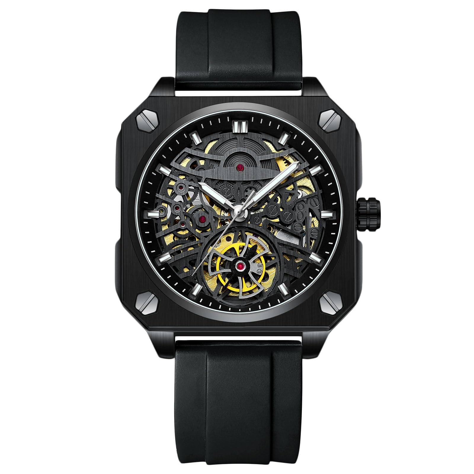 

RORIOS Автоматические механические наручные часы с люминесцентной подсветкой, водонепроницаемые, для повседневного ношения, идеально подходят для работы или стильные и простые, идеальный рождественский подарок, черные B