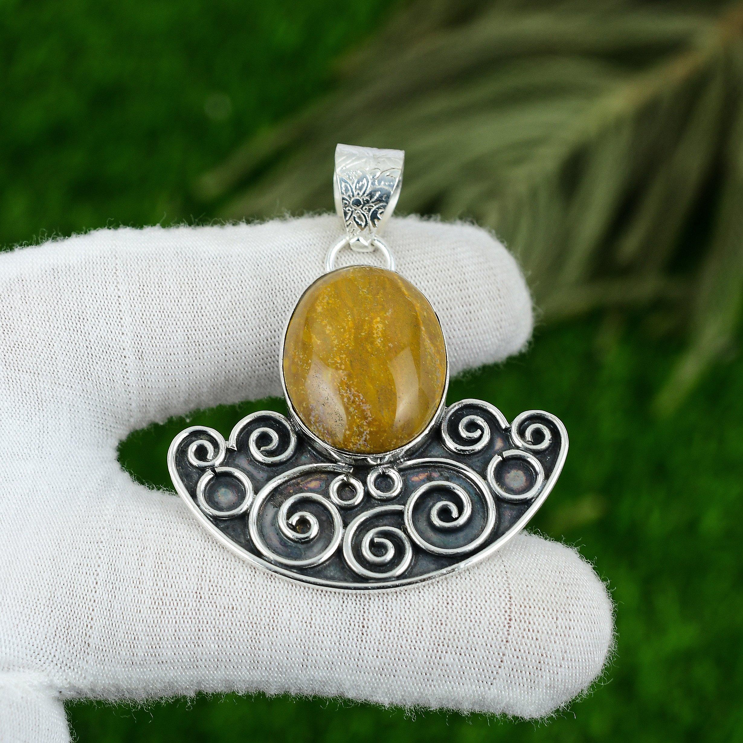 Friendship Day Sale 925 Sterling Silver Ocean Jasper Stone Bezel Mother Pendant