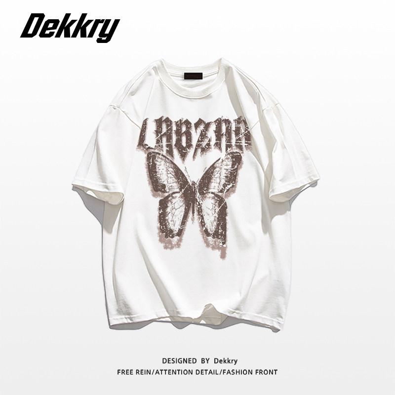American high street butterfly letter printing large size fat mm pure cotton short-sleeved T-shirt women's loose and thin versatile couple's clothing