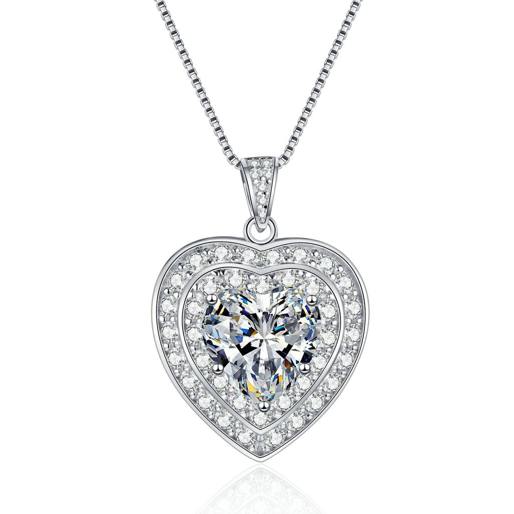 Yin Baichuan S925 Sterling Silver Moissanite Heart Necklace: Elegant, Luxurious, and Versatile Pendant for Women.