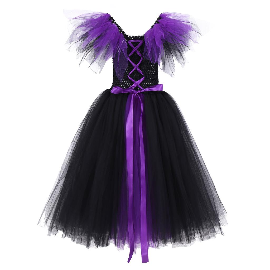 Kids Girls Queen Fluffy Tutu Dresses Children Halloween Witch Cosplay Party Dress Up Costume