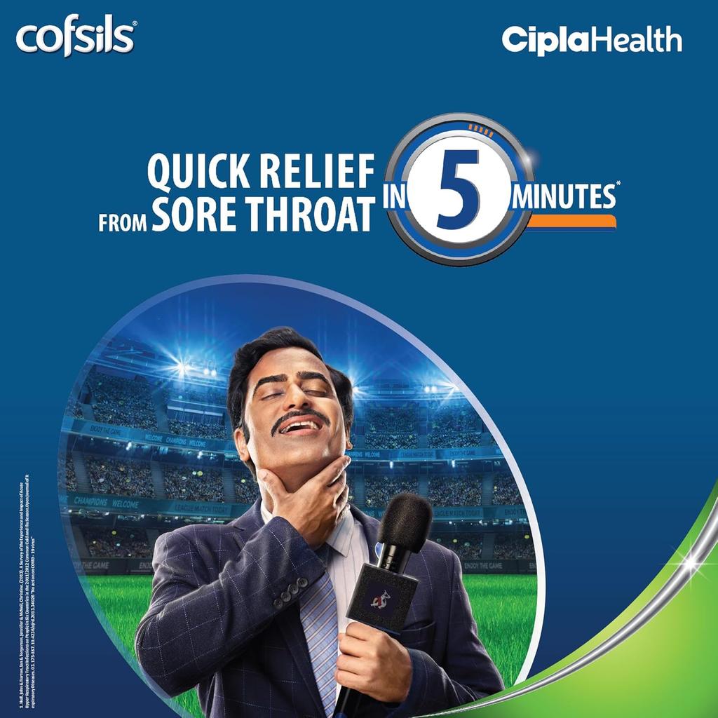 Cipla Cofsils Lozenges 200 Count (10 x 20 Strips) Pudina Flavour Quick Soothing Relief for Sore Itchy Scratchy Throat