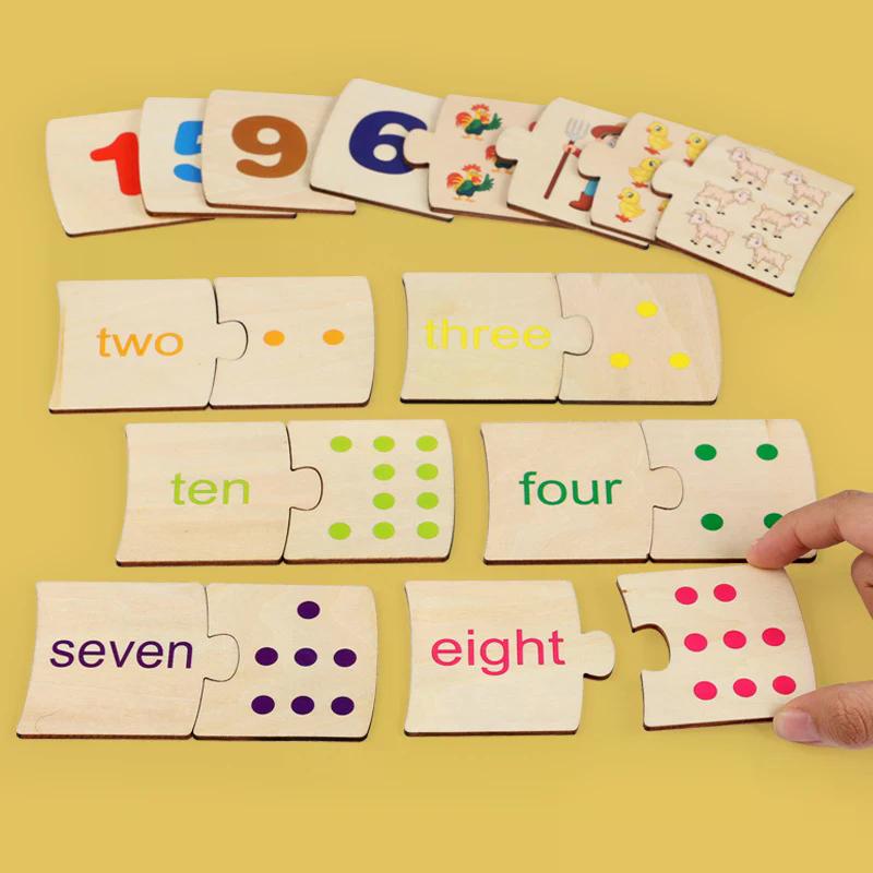Scatola di Ferro per Bambini Illuminazione Numerica Puzzle di Legno con Animali e Cibo a Coppie Gioco di Allenamento al Pensiero Logico Giocattoli Educativi