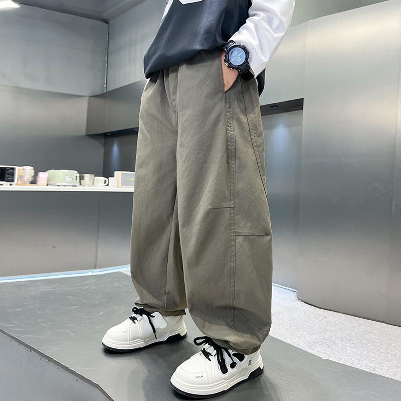 Boys Straight Loose Solid Color Casual Long Work Pants For Big Boys