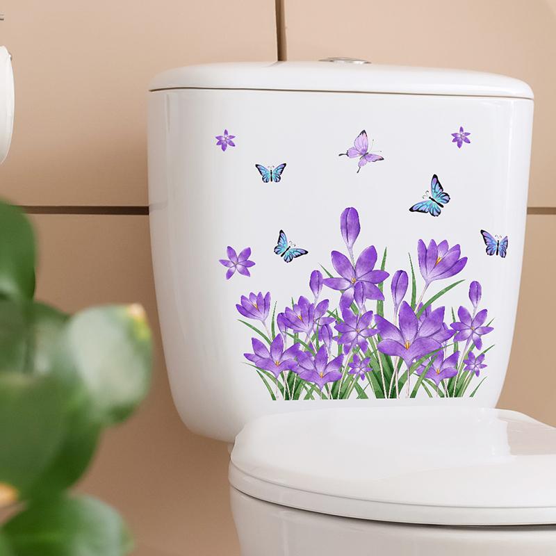 Autocolant de Perete cu Fluture și Floare Violetă Decor Baie Toaletă Sufragerie Mobilier Decorațiuni Casă Decaluri Înfrumusețează Autoadeziv Mur