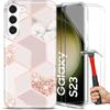 Case for Samsung Galaxy S23 with 2 Tempered Glasses, Pink Marble Pattern Silicone Protection