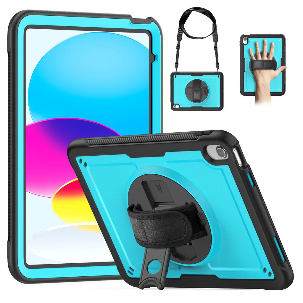 For iPad (2025)/10.9 (2022) Case Kickstand PC+TPE Tablet Cover with Hand Strap and Shoulder Strap