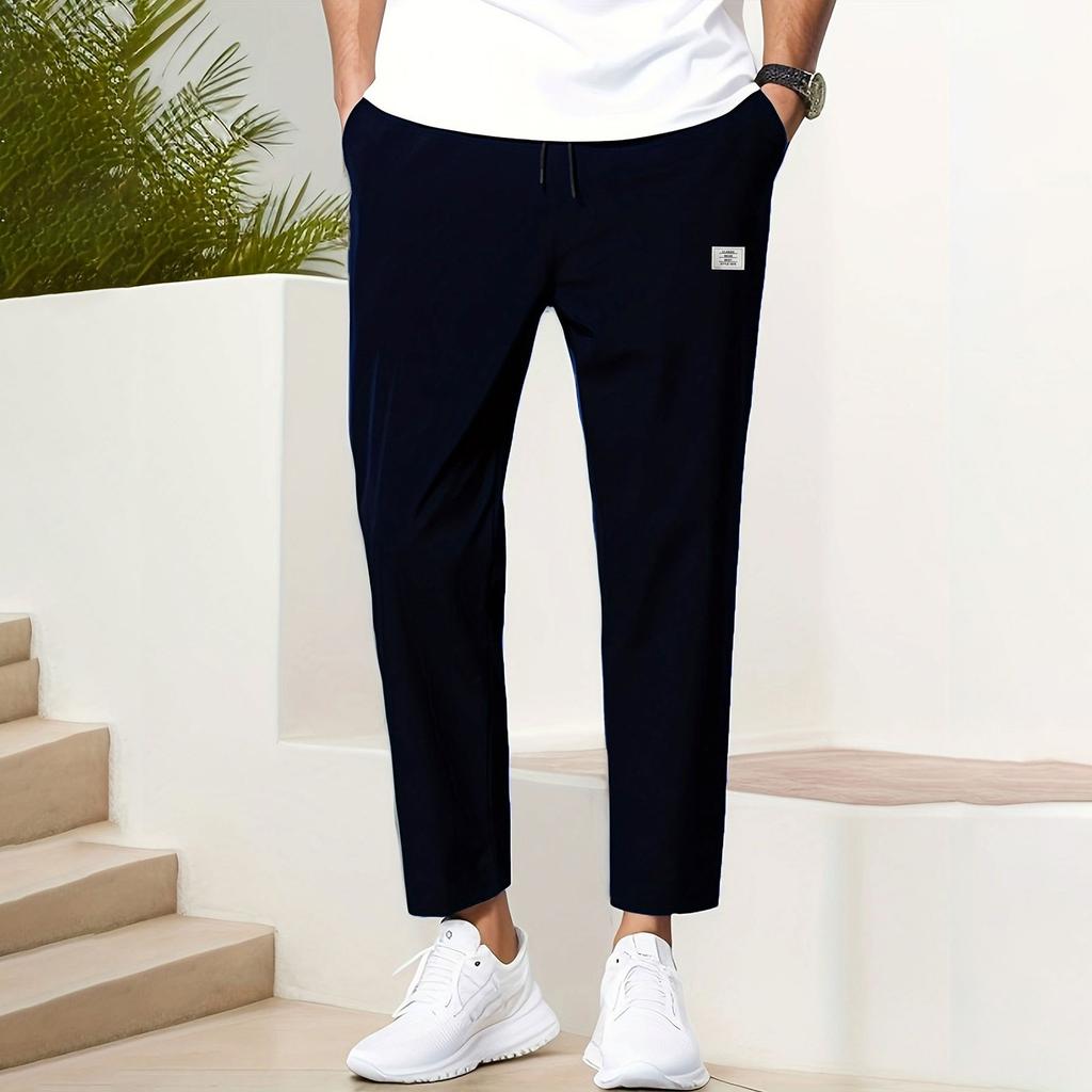 Pantalon Casual Homme Couleur Unie Jambe Droite Neuf Points Pantalon de Sport Mode Casual Homme