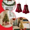 Velvet Christmas Ornaments 2PCS Red Flocked Christmas Ornaments Flocked Painted Candy Cane Bow Bell Decor Holiday Scene Decor