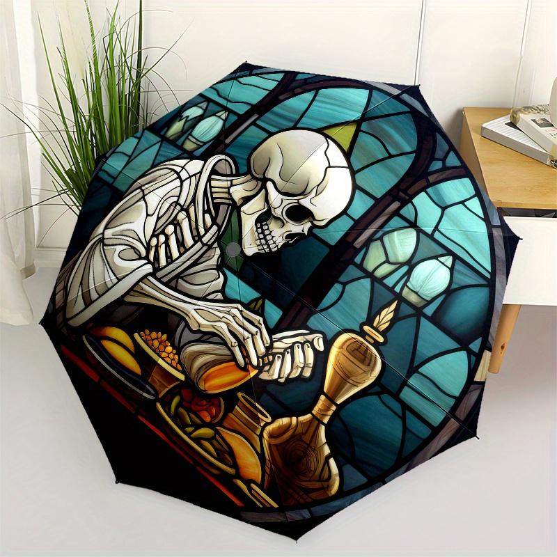 Stained Glass Skeleton with Feast Wall Art Decor Umbrella, Christmas Gift Y151
