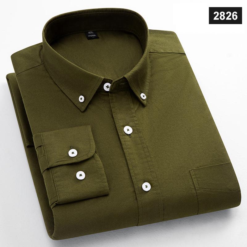 

Класична посадка Модна бавовняна сорочка з довгим рукавом для чоловіків Одна кишеня Приталений крій Повсякденний топ М який Оксфорд Однотонний Офісний одяг M