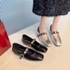 Silver single shoes women's spring new square head light mouth patent leather retro fashion soft surface flat shoes women