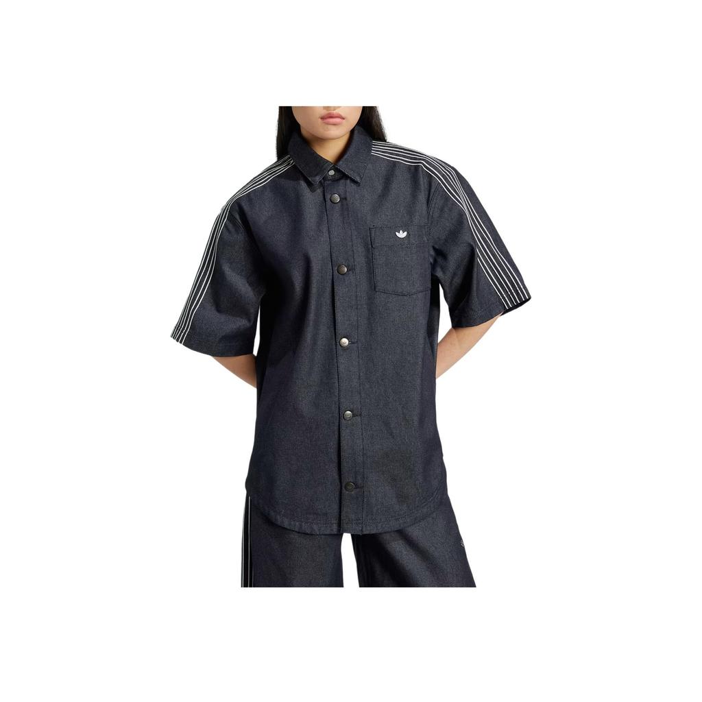Adidas Originals Polo Button Loose Short Sleeve Shirt Women Shirts Black JJ3146