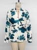 Elegant V-Neck Long-Sleeve Women's Shirt with Floral Print