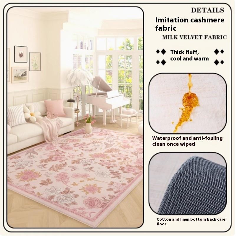 

VIKAMA Summer Premium Feeling Floral Light Luxury Square Rug Pad Soft Comfortable Non-Slip Sofa Living Room Home Decorative Rugs 100X150CM(3.3X4.9FT
